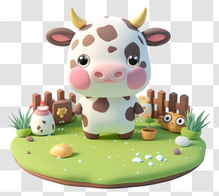 Cartoon Cow - Cute Cow In Pasture Transparent PNG