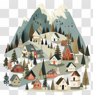 Mountain Village - Charming Tiny Village In Colorful Forest Transparent PNG
