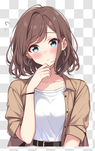 Shy Blushing Girl - Anime Girl With Brown Hair And Blue Eyes Transparent PNG