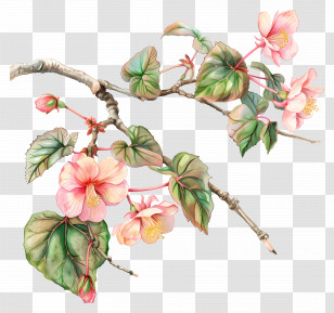 Begonia Flower - Branch With Pink Blossoms Illustration Transparent PNG