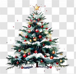 Christmas Watercolor - Festive Christmas Tree With Ornaments Transparent PNG