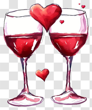 Valentine Wine Glasses Simplistic Vector Art - Romantic Red Wine Glasses With Hearts Transparent PNG