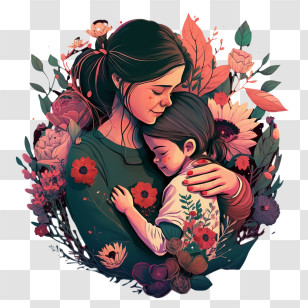 Watercolor Mother
 - Mother And Child Hugging With Flowers Transparent PNG