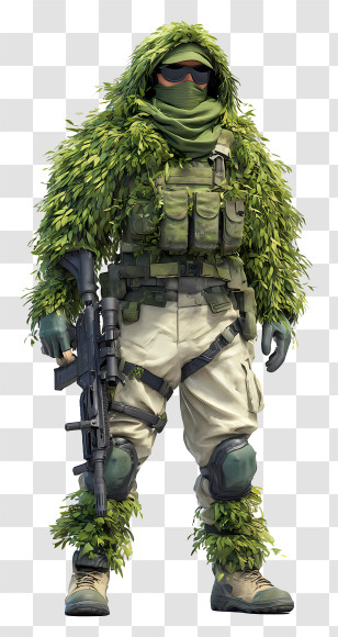 Military Fighter Wearing Ghillie Suit - Ghillie Suit Soldier With Rifle Transparent PNG