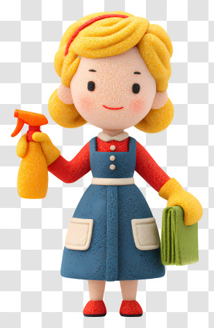 Cleaning Lady With Spray Bottle - Clay Figure With Cleaning Supplies Transparent PNG