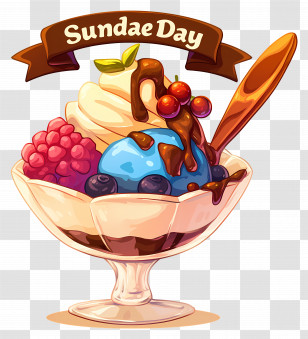 National Sundae Day - Ice Cream Sundae With Berries And Chocolate Transparent PNG