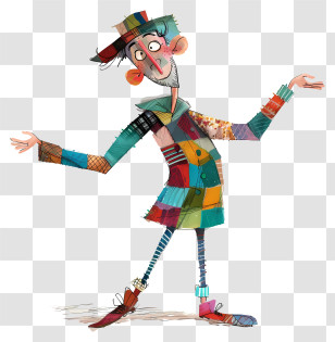 Whimsical Cartoon Man - Colorful Patchwork Man Cartoon Character Transparent PNG