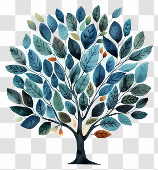 Tree Of Life - Blue And Green Leafy Watercolor Tree Transparent PNG