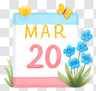Spring Countdown - Mar 20 Floral Calendar Transparent PNG