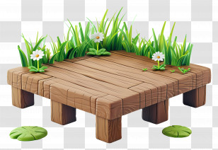 Wooden Deck - Wooden Platform Adorned With Grass And Daisies Transparent PNG