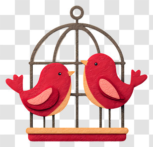 Two Birds In Cage - Cute Red Birds In A Decorative Cage Transparent PNG