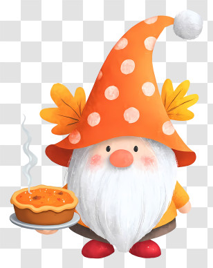 Gnome Holding Pumpkin Pie - Cute Gnome Holding Pie Transparent PNG