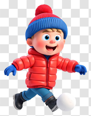 Cartoon Boy Rolling Snowball - Happy Winter Boy Throwing Snowball Transparent PNG