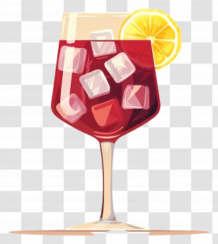 Refreshing Sangria Drink - Wine Glass With Ice And Lemon Slice Transparent PNG