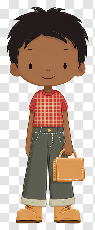 Kid Wearing Blue Jeans - Boy With Red Shirt And Bag Transparent PNG