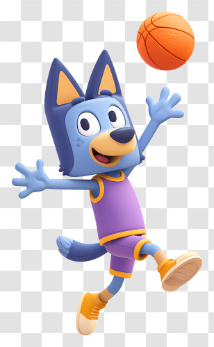 Bluey Playing Basketball - Blue Dog Cartoon Character Playing Basketball Transparent PNG