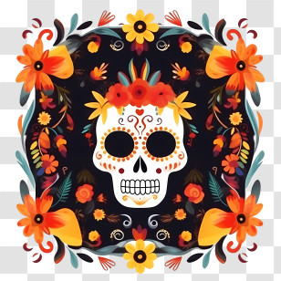 Day Of The Dead
 - Sugar Skull With Floral Art For Day Of The Dead Transparent PNG