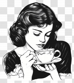 Drinking Coffee - Woman Drinking Tea Illustration Transparent PNG