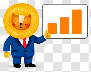 Cartoon Lion - Lion In Suit With Business Chart Transparent PNG