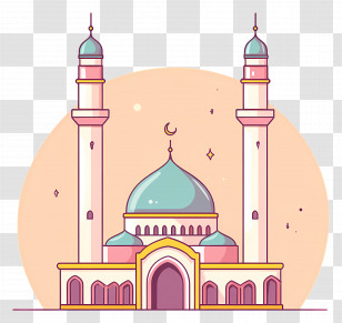 Masjid - Colorful Mosque Illustration With Minarets Transparent PNG