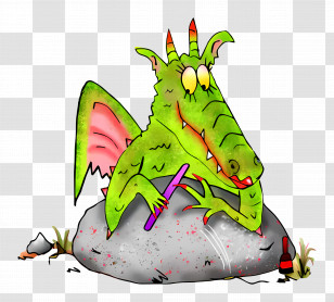 Dragons Den - Green Dragon On Rock Transparent PNG