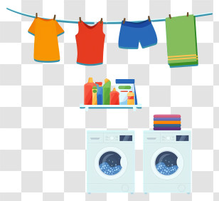 Laundry Line - Laundry Scene With Clothesline And Washers Transparent PNG