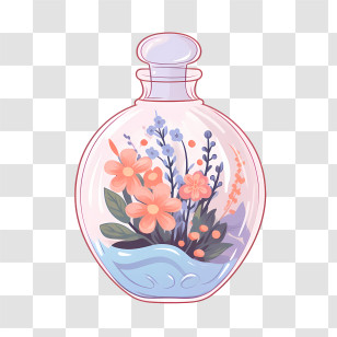 Perfume Bottle - Whimsical Flower Jar Illustration Transparent PNG