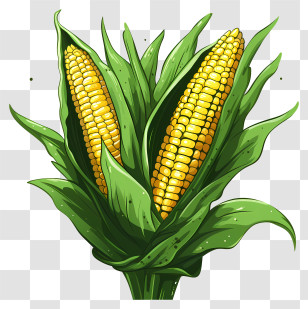 Flat Corn - Cartoon Corn Plants With Bright Green Leaves Transparent PNG