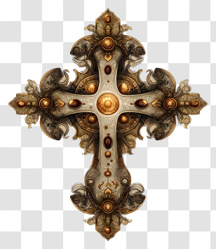Cross Symbol - Ornate Gold Cross With Decorative Elements Transparent PNG