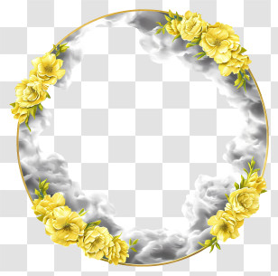 Sketch Round Frame - Elegant Yellow Flowers Floral Frame Transparent PNG