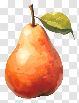 Pear - Orange Pear Illustration With Leaf Transparent PNG