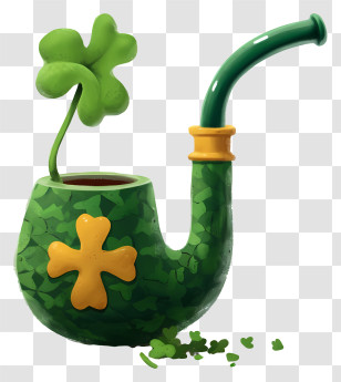 Hand Drawn Style Patrick Day Smoking Pipe - Green Pipe With Shamrock Transparent PNG