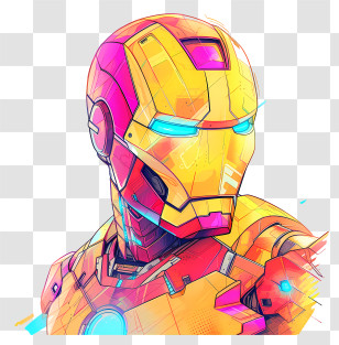 Iron Man - Bright Yellow And Pink Robotic Art Transparent PNG