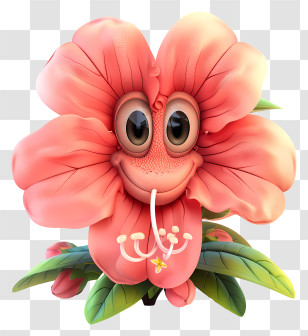 3d Cartoon Flowers - Smiling Pink Flower Cartoon Transparent PNG
