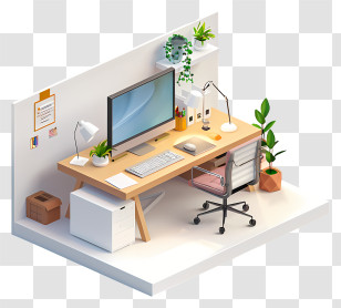 Office Desk - Stylish Minimalistic Office Workspace Transparent PNG