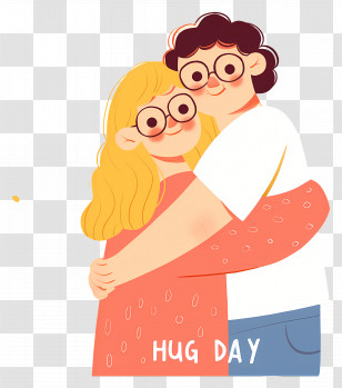National Hugging Day - Cute Cartoon Hugging Couple Transparent PNG