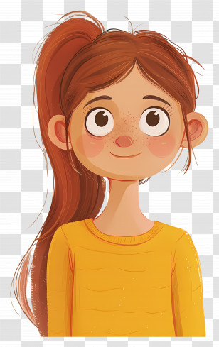 Girl With Ponytail - Smiling Girl In Yellow Sweater Illustration Transparent PNG