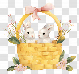 Easter Bunny Basket - Bunnies In A Floral Basket Transparent PNG