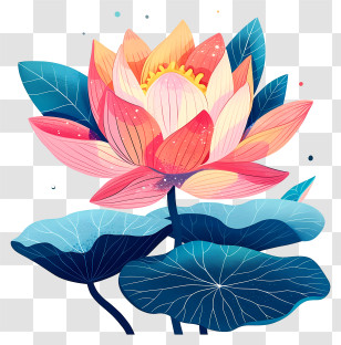 Lotus Flower - Colorful Lotus Flower With Leaves Transparent PNG
