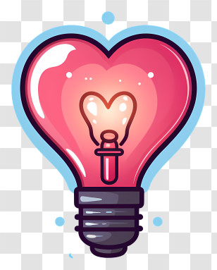 Light Bulb With Heart - Heart-Shaped Light Bulb Illustration With Glowing Love Transparent PNG