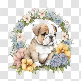Cute Bulldog
 - Adorable Puppy Illustration With Floral Wreath Transparent PNG