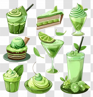 Matcha Desserts - Creative Green Desserts And Drinks Illustrations Transparent PNG