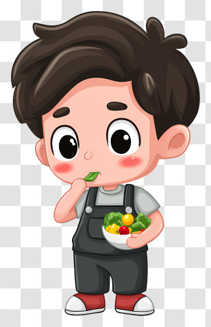 Cartoon Boy Eating Food - Cute Boy Eating Salad Transparent PNG