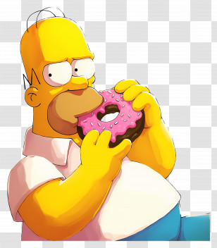 Homer Simpson - Yellow Cartoon Character Eating Donut Transparent PNG