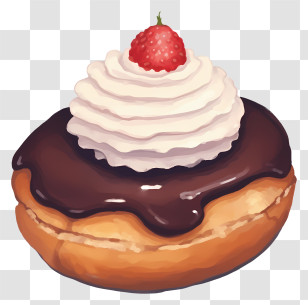 Chocolate Doughnut - Donut With Whipped Cream And Strawberry Top Transparent PNG