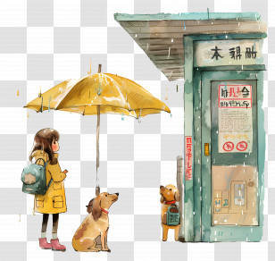 Girl With Dogs - Girl With Dogs Waiting In The Rain Transparent PNG
