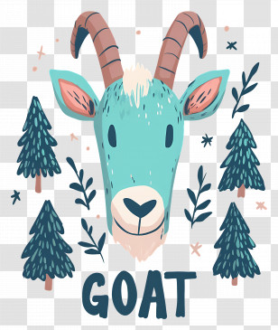 Mountain Goat - Blue Goat With Trees Transparent PNG