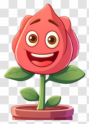 Rose Flower Cartoon - Cheerful Cartoon Flower In A Pot Transparent PNG