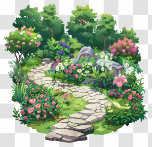 English Garden - Beautiful Garden Path Surrounded By Blooming Flowers Transparent PNG