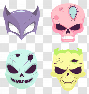 Halloween Characters - Colorful Halloween Masks Collection Transparent PNG